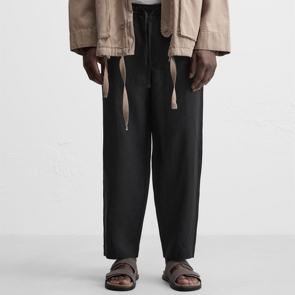 ZARA 100% Linen Pants Mens Black Size Large Relaxed Fit NWT - Picture 2 of 7